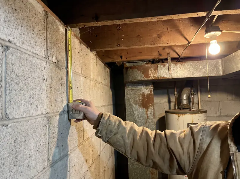 Measuring basement ceiling height to the joists during a walkthrough