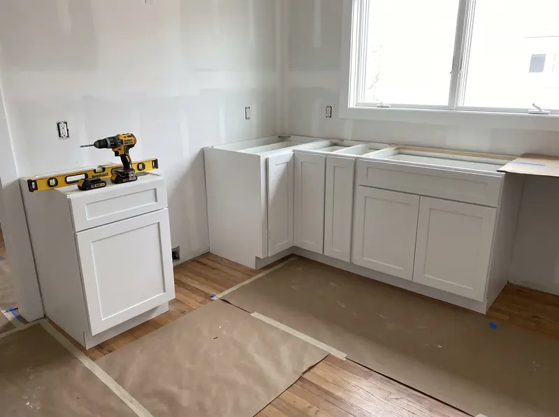 New base cabinets installed before countertops